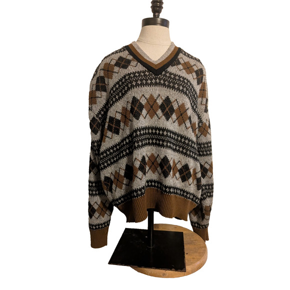 bill gambles menswear sweater size XL brown argyle dark academia - Picture 1 of 8
